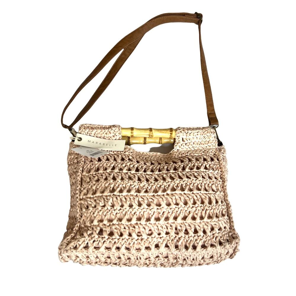 Blush Pink Straw handbag Bamboo Handles Crossbody Strap NWT Marabelle